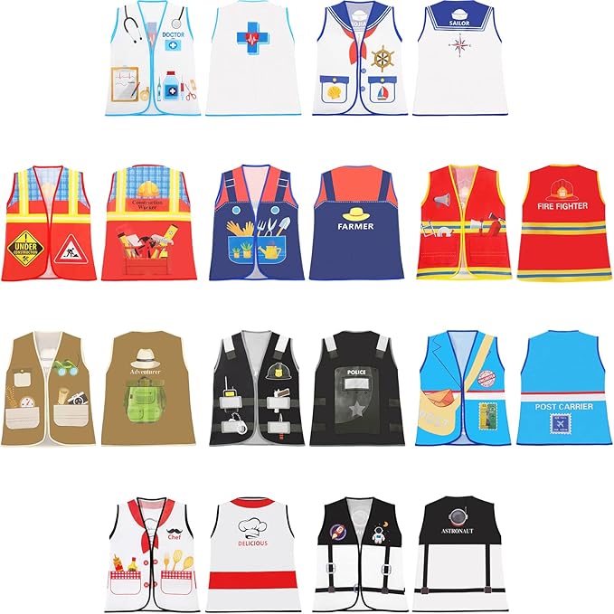 Geyoga 10 Pcs Kids Community Helper Dress Up Vest Career Cosplay Cloth Toddlers Occupation Pretend Play Costume (6-10 Years)