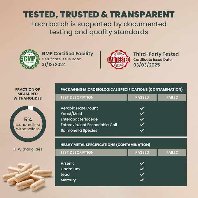 EVARA 5% Ashwagandha Pills 500mg (100 count) - 100 Day Supply | High Potency Ashwagandha Root Extract with Black Pepper & 5% Withanolides | Organic Ashwagandha Powder, Vegan, Gluten Free GMP Certified