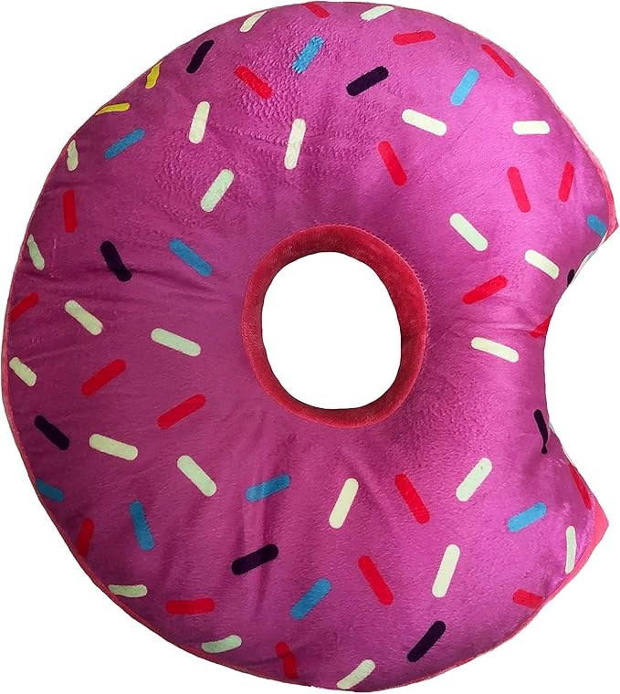 Donut Pillow for Ear Piercings - Comfortable Soft Ear Pillow for Side Sleeping - Reduces Ear Discomfort - Fun Decor, Stuffed Cushion and Toy, 14 Inches (Pink Icing)