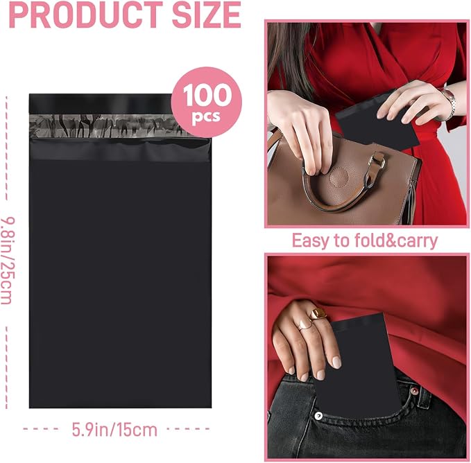 Sanitary Napkin Disposal Bags FARVIGOR, 100Pcs Women Feminine Hygiene Disposal Bags for Tampons and Pads, Personal Disposal Bag Self-Sealing, Privacy Protection, 9.8x5.9"(Black)
