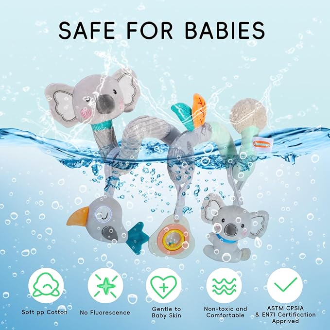 Car Seat Toys Baby Toys 0-3 Month Developmental, Stroller Toy Infant Toys 0-6 Months Newborn Toys, Carseat Toy for Infants 0-12 Months with Little Bird, Koala, Teether