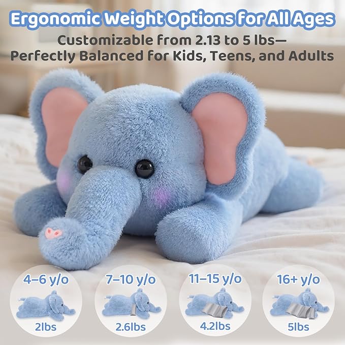 Weighted Stuffed Animals with Microwavable Heating Pad - 5lb Adjustable, Heatable & Coolable Elephant Plush for Relaxation, Removable Inner Pad, Perfect Plush Gift for Kids Adults (23 Inch)