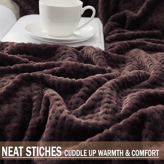 Exclusivo Mezcla Soft Waffle Fleece Bed Blanket Twin XL Size, Coffee | Lightweight Plush Blanket for Bed, Couch, Sofa, Cozy Fluffy Design for Bedroom, Guest Room, All Season, 90x66 Inches
