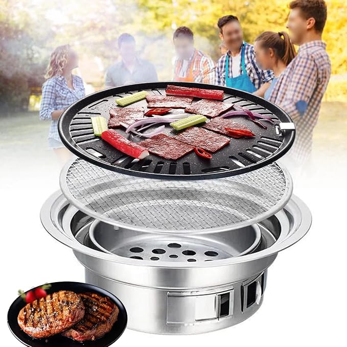 Charcoal Barbecue Grill, 15.7 Inches Non-Stick Household Korean BBQ Grill Stove Tabletop Charcoal Stove for Home Party Outdoor Camping