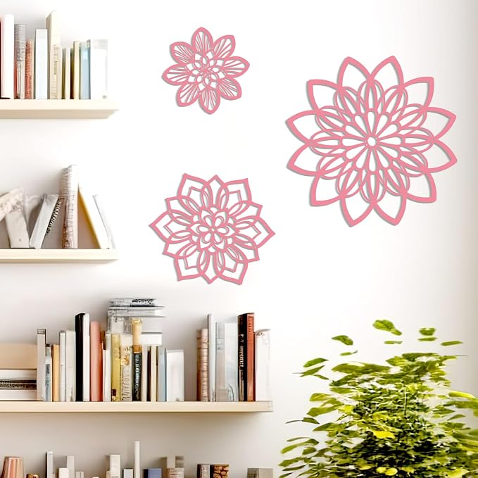 Zzbakress 3 Pcs Metal Flowers Wall Art Bathroom Wall Decor (Pink Elegant) | Farmhouse Flower Bathroom Decor Wall Decorations For Bathroom, Living Room, Office, Kitchen, Hallway And Outdoor