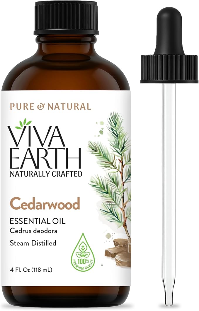 Cedarwood Essential Oil – 100% Pure and Natural Warm Woody Cedar Aroma for Diffusers, Aromatherapy, Hair and Skin Care, Scalp Massage, Soap and Candle Making – with Glass Dropper, 4 oz