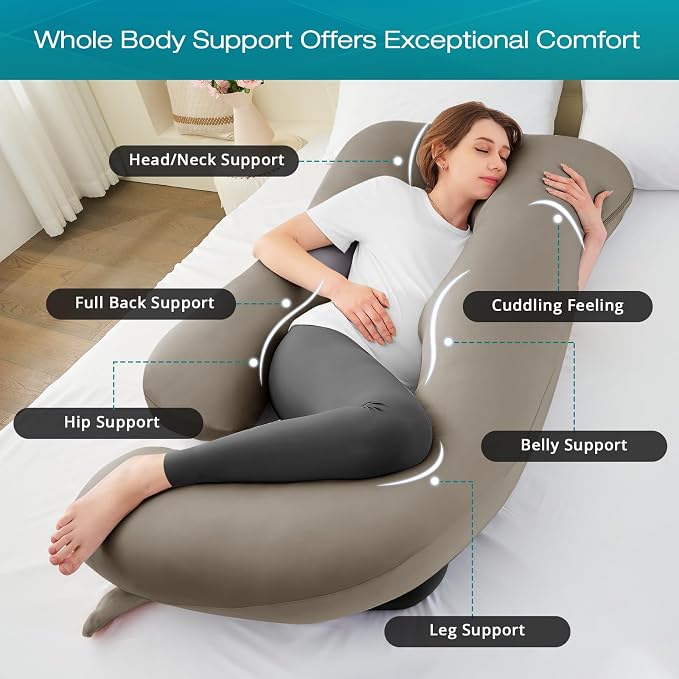 Sasttie Pregnancy Pillows for Sleeping, U Shaped Cooling Full Body Pillow with Removable Cover, Pregnant Women Must Haves, Maternity Essential, Linen