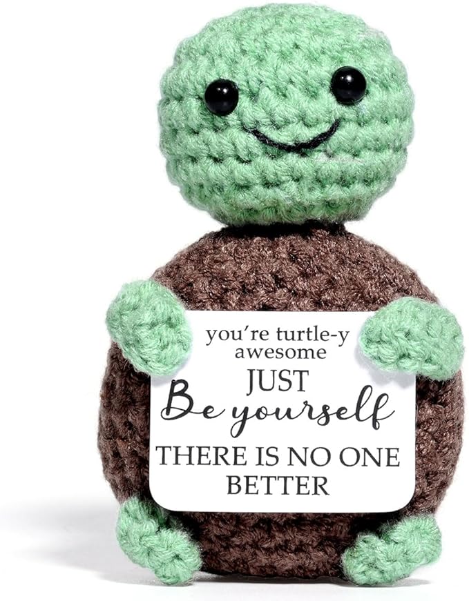 AICase Easter Basket Stuffers Easter Decorations Funny Positive Turtle Gifts Emotional Support Nuggets Inspirational Crochet Animals Handmade Birthday Gifts for Son Daughter Coworker Girls Dad MoM