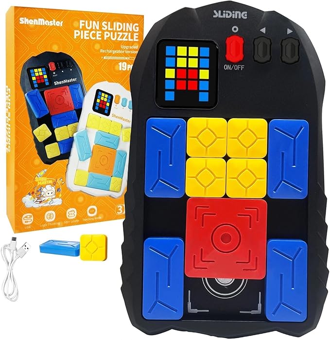 Super Slide Puzzle Game – Rechargeable Brain Teaser Unlock 500+ Levels of Electrifying Sliding Puzzles，A Dazzling Electronic Brain Challenge with Addictive Puzzle Fun for All Ages(Black)