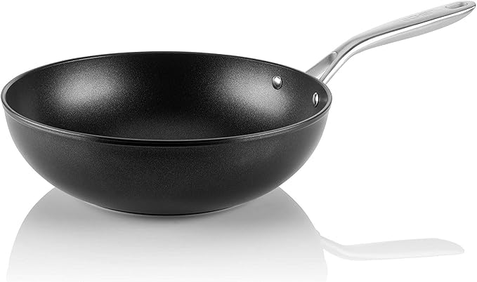 TECHEF - Onyx Collection, 12-Inch Nonstick Flat Bottom Wok/Stir-Fry Pan - PFOA Free, Dishwasher and Oven Safe, Made in Korea