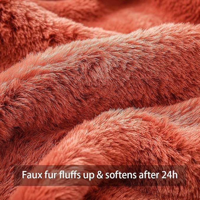 Fall Pumpkin Decorative Pillow Covers 18x18 Set of 2, Dark Rust Red Soft Plush Faux Fur Wool Farmhouse Throw Cushion Cases for Autumn Thanksgiving Holiday Home Decorations