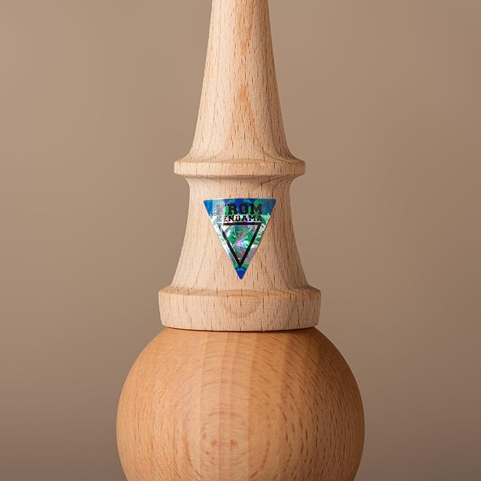 Kendama Toy POP Natural Look - High Wood Quality - Extra Strong - for Beginner and Pro - Gift Pack : Extra String + Stickers