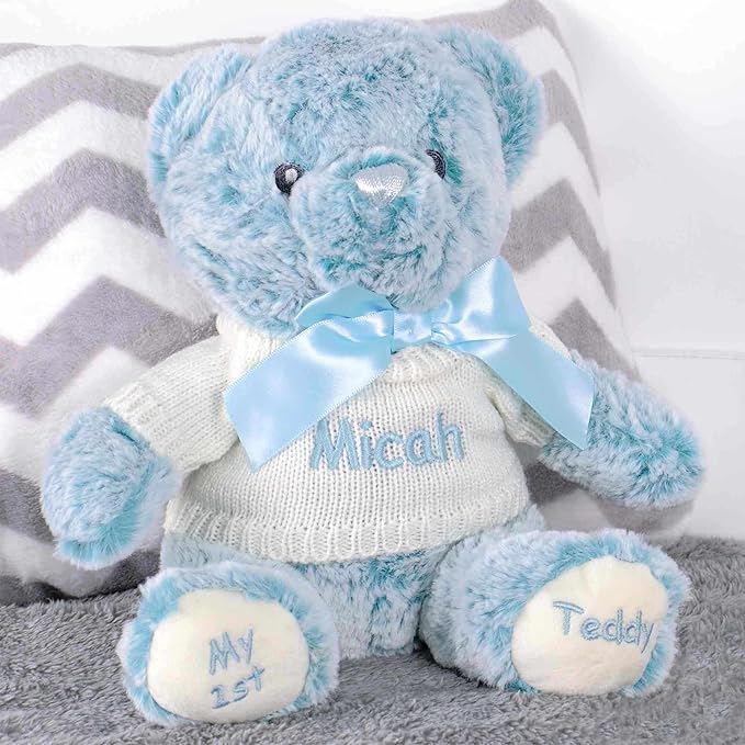 DIBSIES Personalized Baby Gift - Baby’s First Teddy Bear - 12 Inch (Blue)