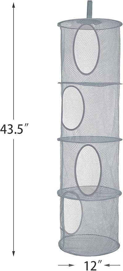 Stuffed Animal Storage Foldable Stuffed Animal Net or Hammock Organizer, 4 Compartments Hanging Mesh Toy Storage Organizer for Kid Room Toys, Gloves, Hats, Socks（Gray）