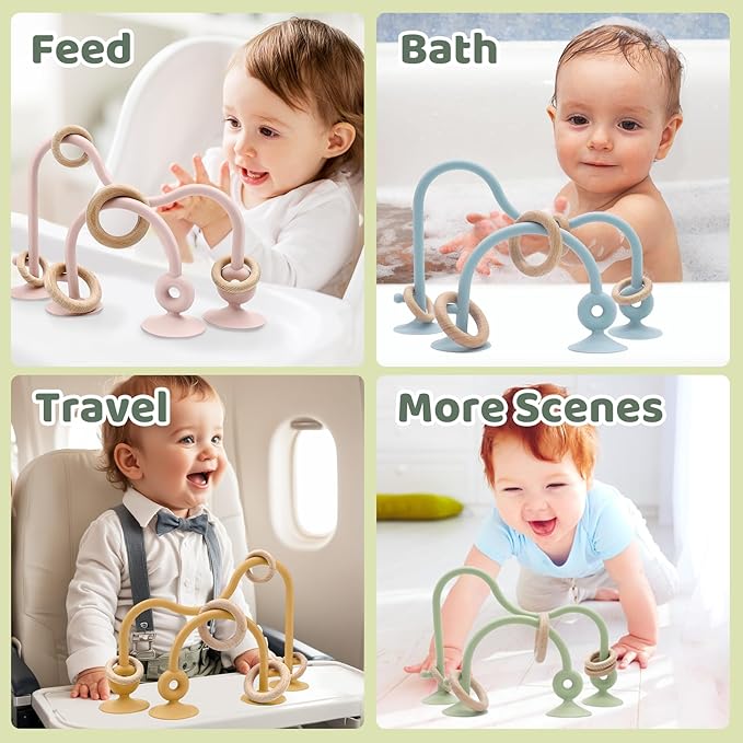 Baby High Chair Toys Teething Chew - Baby Suction Table Toys, Teething Silicone Teethers, Table, Food Grade Silicon for 6 12 18 Months (Green)