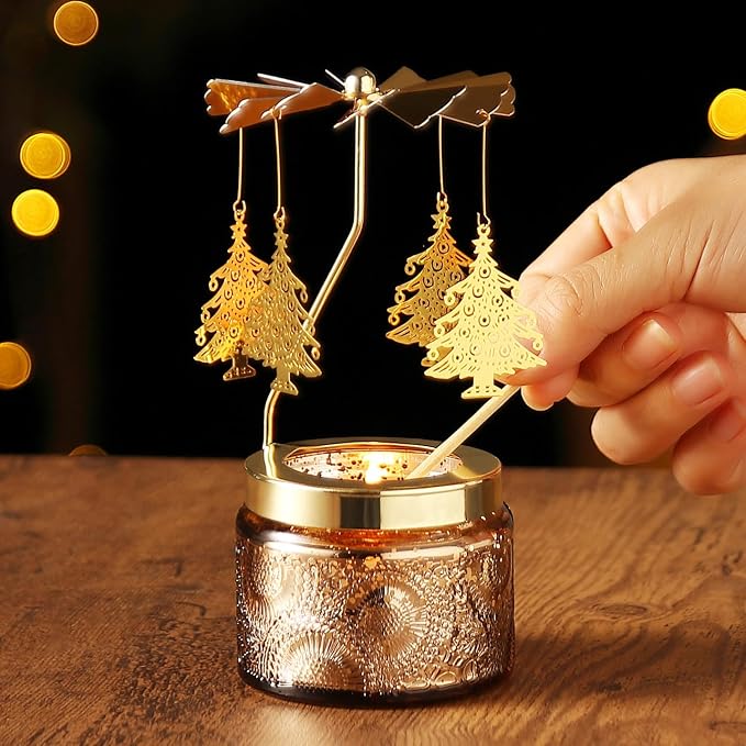Christmas Tree Rotating Candle, Gifts for Women Mom Daughter Sister Wife | Birthday Gifts for Women Friendship, Unique Scented Candle Gift for Christmas Anniversary Mothers Day