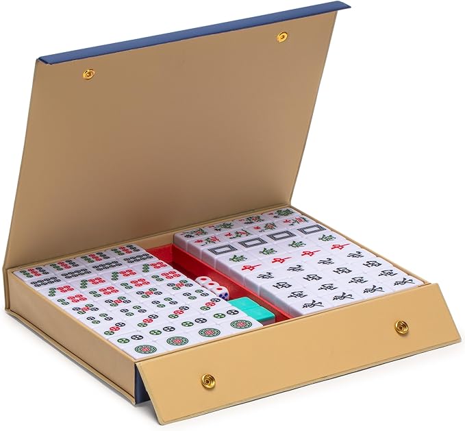 Yellow Mountain Imports "Celestial Opal Chinese Mahjong Set with 146 Tiles and Blue Vinyl Case — for Chinese Style Gameplay Only [天體蛋白石中國麻將]