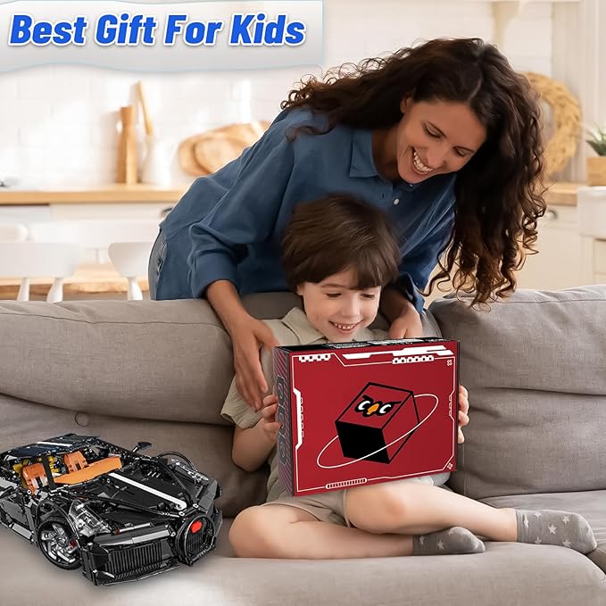 Sports Car Building Blocks Set for Adults, La Voiture Noire 1:10 Scale Race Car Model Building Toy Set Super Cars Display Model Collectible Set Gifts for Boys Teens Age 8+ (1949PCS)