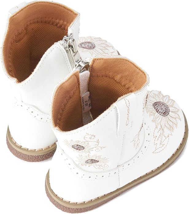 Newsonet Baby Cowboy Cowgirl Boots Infant Western Boots Toddler Boys Girls Round Toe Riding Mid Calf Boots All Seasons for 6 9 12 18 24 Months