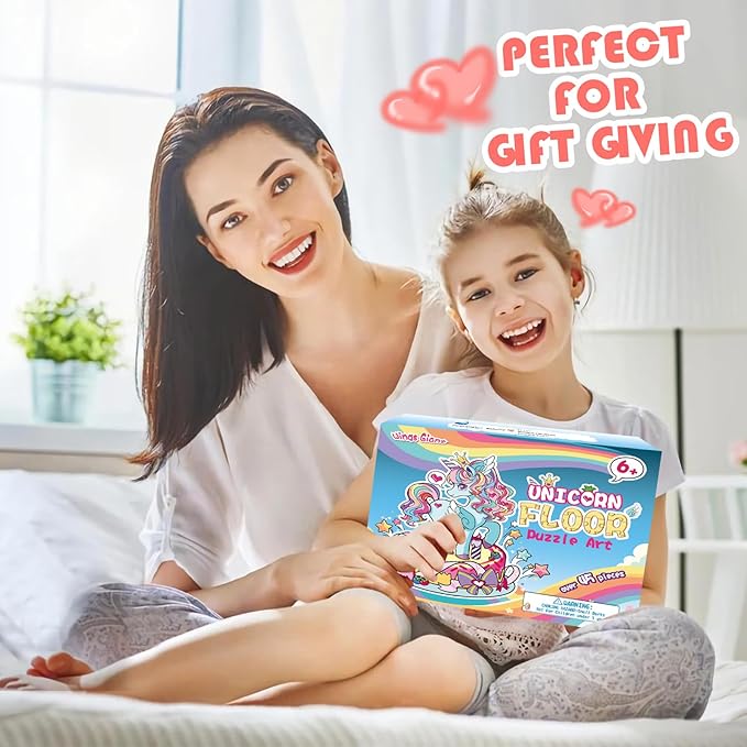 Large Shimmery Unicorn Floor Puzzle for Kids Ages 4-8, 45+ Pieces Large Jigsaw Puzzle for Kids&Toddler Ages 3 4 5 6 7 8, Educational Puzzels Unicorn Toys for Girls Unicorn Christmas Birthday Gift
