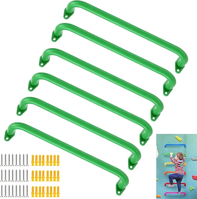 BiJun17 inch Metal Playground Handles,Monkey Bars Indoor Heavy Duty Ceiling Grab Bars for Indoor Outdoor Playgrounds Climbing Frames,Treehouses,and Wall ladders (Green-6pcs)