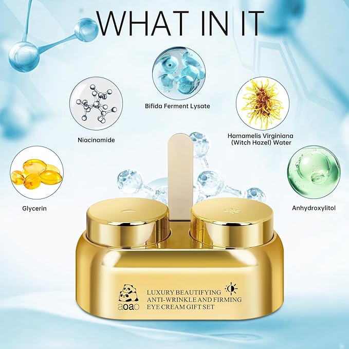 AOAO Dual Eye Cream with Niacinamide for Puffy Eyes and Dark Circles, Luxe Day & Night Firming Eye Cream for Wrinkles Age-Defying, Valentine‘s Revival & Birthday Under Eye Cream Gift for Women, 0.5oz