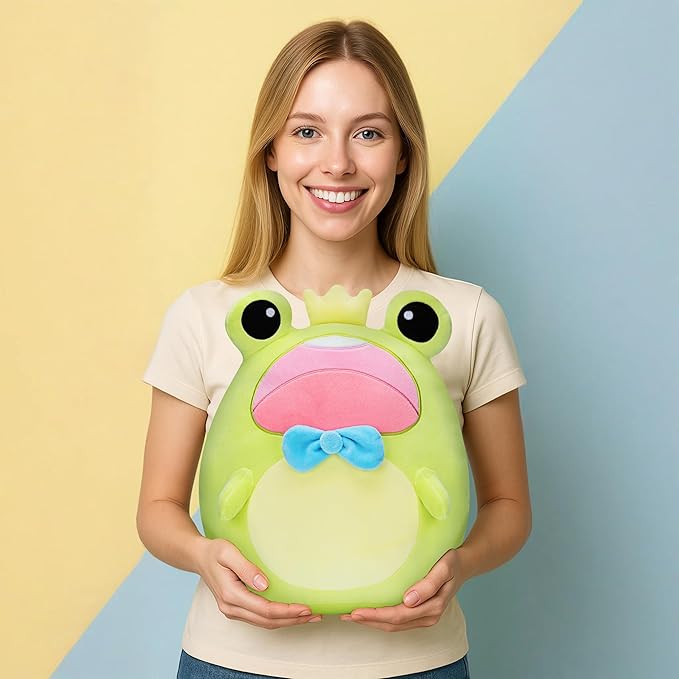 Original 13.5-inch Large Frog Plush Pillow Stuffed Animal Toy,Big Size Cute Soft Toys Fat Kawaii Pillows Cuddle Plushie,Gift for Kids Girls Children