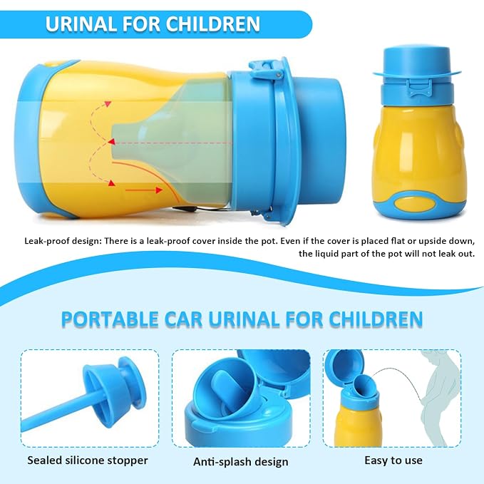 Portable Potty, Travel Potty, 600ml Portable Urinal for Toddlers Boys, Leakproof Toddler Urinal with Lanyard, Reusable Training for Car Camping Travel