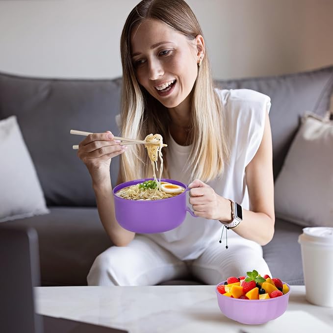 40oz 2 Pack Ramen Bowl, Portable Ramen Cooker, Instant Ramen Noodle Bowls College Dorm Room Apartment Essentials (Black Purple)