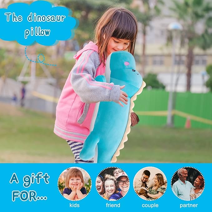 Cute Dinosaur Stuffed Animal Pillow, Soft Lumbar Back Cushion, Big Plushies, Great Gift for Kids Birthday, Valentine (Pink, 31.4in)