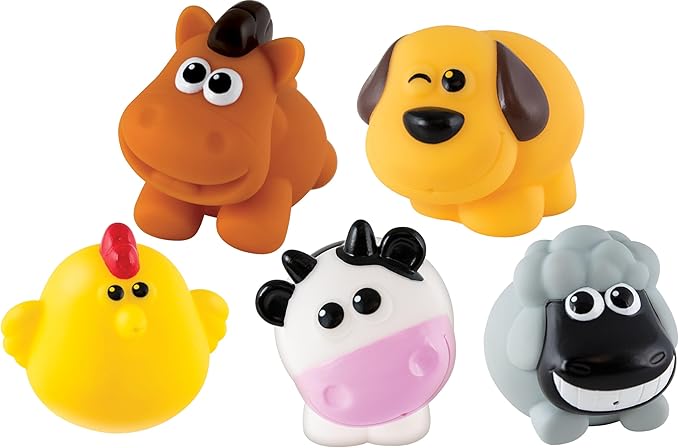 winfun 10-Pc Bath Toy Set – Soft, Squeezable Animal Figures with Floating Drainer Container, Water & Sprinkle Scoops for Sensory Play, Fine Motor Skill Development – Ages 6 Months+