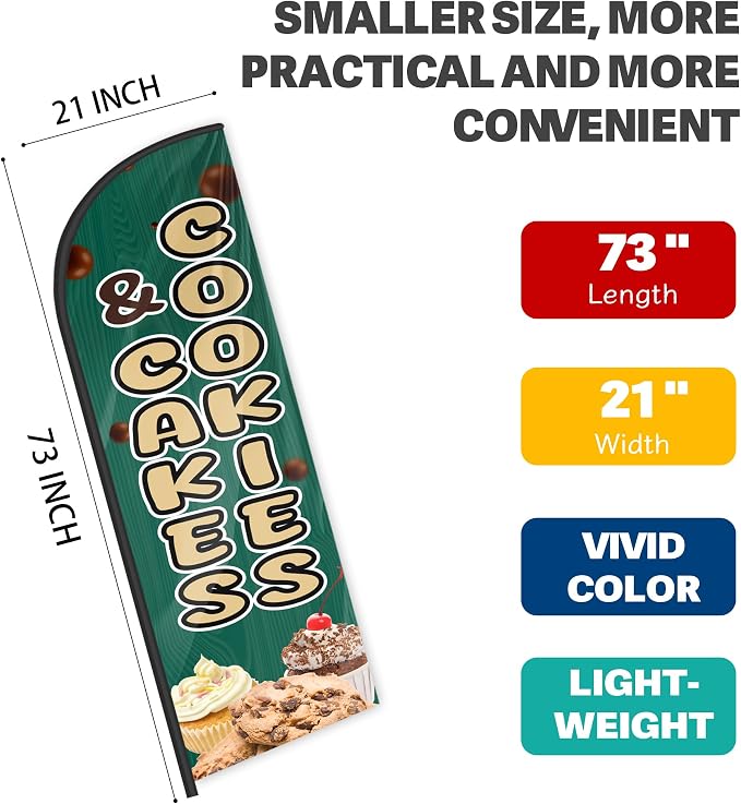 Cookies & Cakes Feather Flag for Storefronts 6 FT (Flagpole Not Included) | Business Advertising Flag