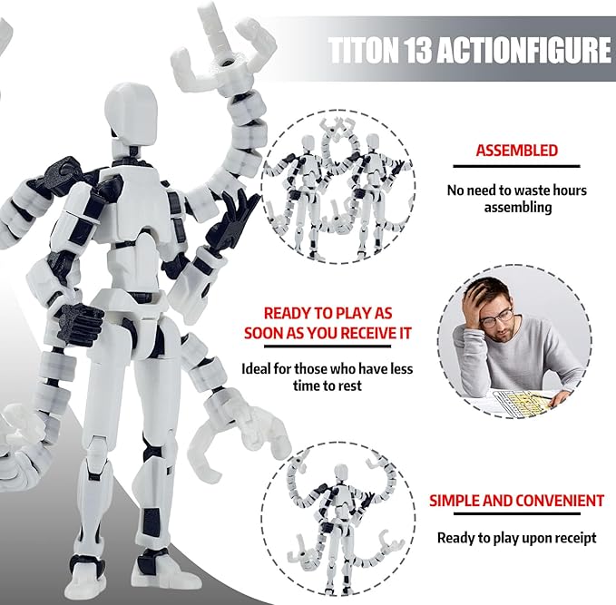 Already Assembled T13 Action Figure Accessories,T13 Multi-Jointed Movable,for Collectors Desktop Decorations t-13 Movability 3D Printed Toys (White, 7.2 Inch)