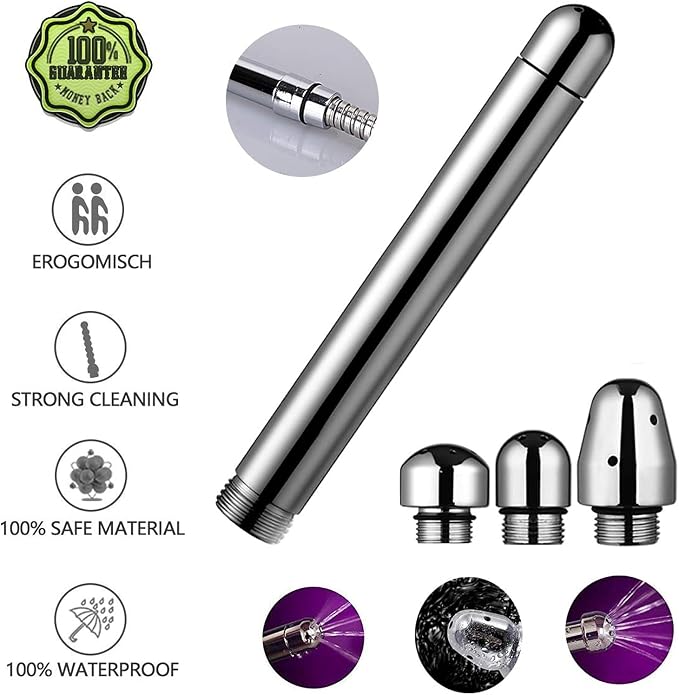 3 Heads Aluminum Shower Cleaner Douche System with 1.5 m Stainless Steel Handheld Shower Hose and Velet Pouch