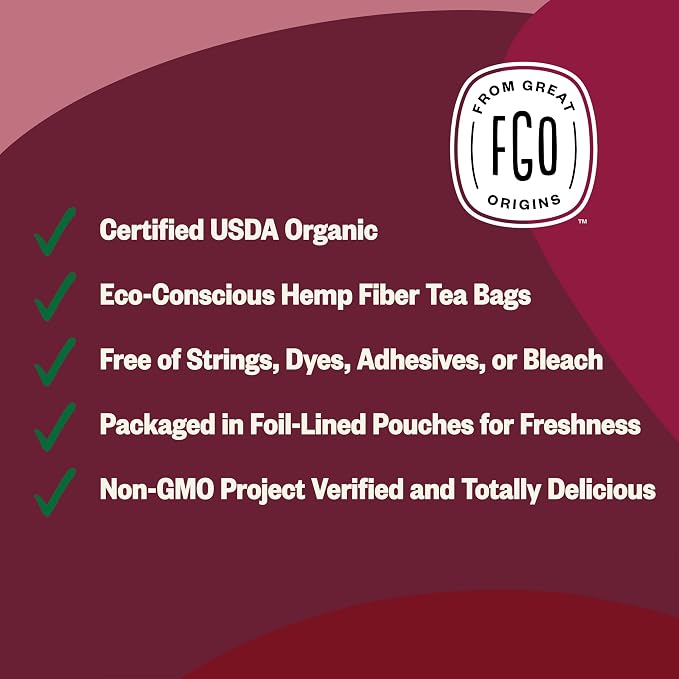 FGO Organic Hibiscus Tea, 100 Count, Eco-Conscious Tea Bags, Caffeine Free, Packaging May Vary (Pack of 1)