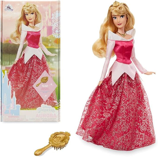 Disney Store Official Disney Princess Classic Doll (Aurora from Sleeping Beauty), 11 Inches, Includes Brush with Molded Details, Fully Posable Toy in Classic Outfit - Disney Princess Toys for Girls