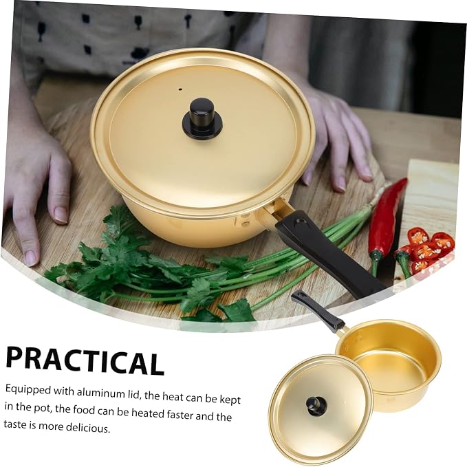 1pc Korean Ramen Pot Stainless Steel Cooking Utensils Stainless Steel Sauce Pan with Lid Chocolate Fondue Snack Bowls Korean Ramen Noodle Pot Gold Thickened Stock Mini