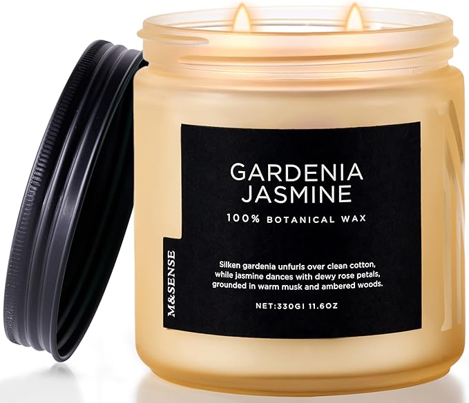M&SENSE Gardenia Jasmine Scented Candles for Home - 11.6oz Natural Soy Wax, 70-Hour Clean Non Toxic Slow Burn, Floral Scent Aromatherapy Candle for Spa Stress Relief & Housewarming Gifts