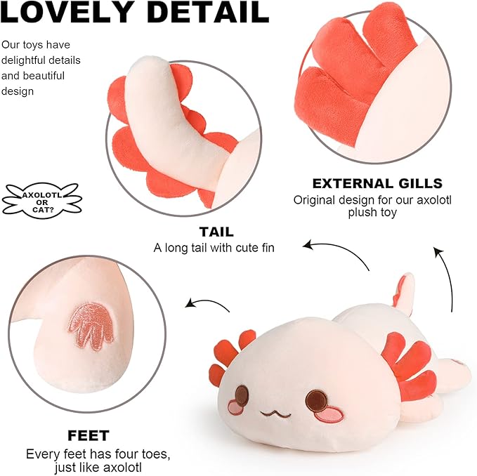 Onsoyours Cute Axolotl Plush, 19" Soft Large Stuffed Animal Salamander Big Plush Pillow, Kawaii Plushie Toy for Kids (Orange Axolotl, 19")