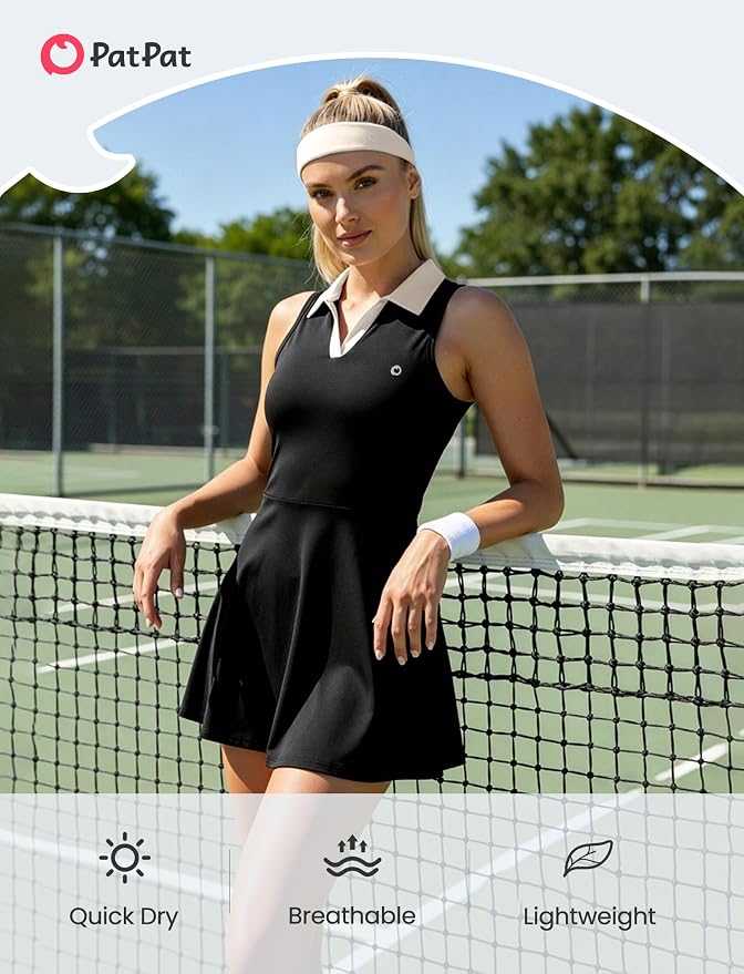 PATPAT Girls Athletic Dress Tennis Summer Outfit with Headband & Shorts | Quick-Dry RapidAir-C Fabric, Lightweight Breathable Golf Dress, Sweat-Wicking 2 Piece sets, Two Hidden Pockets