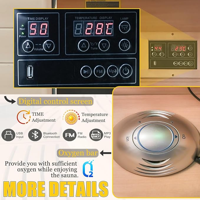 Far Infrared Home Sauna for 1 Person |1050W Low-EMF Sauna Room with Bluetooth Valentine's Day Gift for Her/Him, Wife, Husband, Couples | Canadian Hemlock Wood Indoor Spa for Bedroom, Gym, Basement