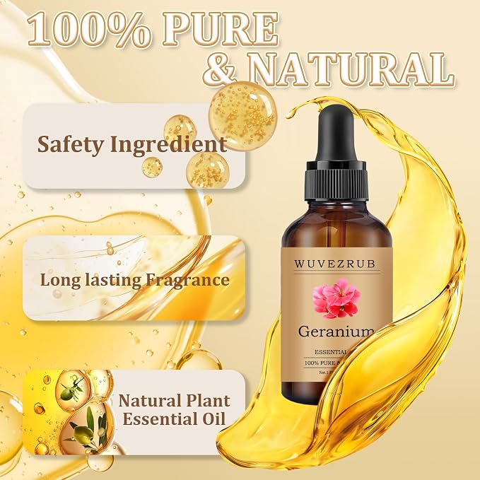 Geranium Essential Oil 60ML - 100% Pure and Natural Oils for Aromatherapy Diffuser - 2 Fl Oz/Geranium