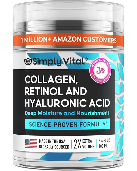 Anti-Aging Face Moisturizer with Retinol, Collagen & Hyaluronic Acid - Made in USA - Moisturizer Face Cream for Women & Men - Firming & Hydrating Neck Cream - Day & Night Skin Care - 3.38 fl oz
