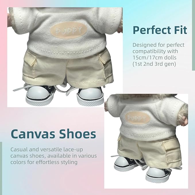 17cm Dolls Shoes, Lace-Up Canvas Sneakers Mini Shoes for 17cm Dolls, Fingerboard Shoes, Mini Finger Shoes, Clothing Accessory for 6.7in Dolls (1 Pair of Black)