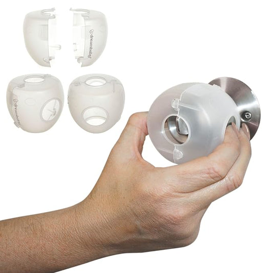 Dreambaby EZY-Fit Door Knob Child Proof Safety Covers - Fits Most Standard Doorknobs - Suitable for Push & Twist Locks - White - 3 Pack - Model L908