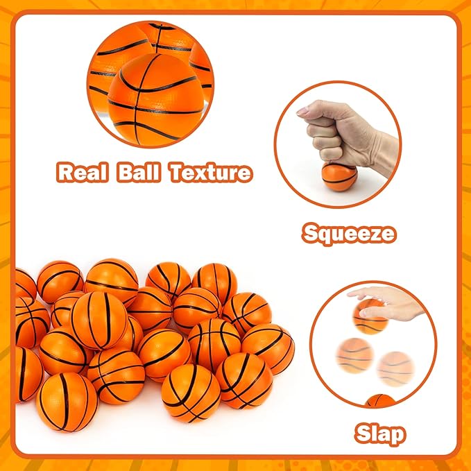 Basketball Valentines Day Cards Gifts for Kids School,24 Pack Mini Foam Sports Basketball Toys W/ Exchange Cards for Toddlers,Valentine Party Favors Goody Bag Stuffers Classroom Treats for Boys Girls