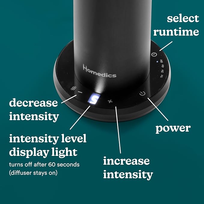 Homedics SereneScent Waterless Essential Oil Diffuser, Home Fragrance Scent Diffuser for Large Rooms, No Water Needed, Patented Air Diffusion Technology, Oil Sold Separately, Black