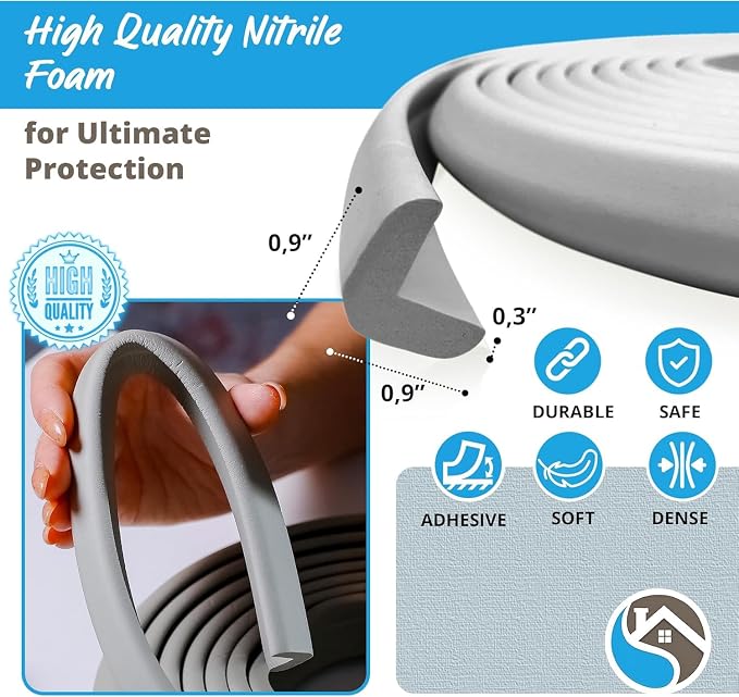 Furniture Edge Guards | 16ft Protective Foam Cushion | Baby Child Proofing Set NonToxic for Table, Fireplace, Countertop | Gray