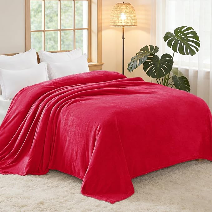 Exclusivo Mezcla Soft Fleece Blanket Twin Size for Bed, Red | 60x80 Inches, Double-Sided Brushed Flannel, Lightweight Plush Cozy Blanket for Home Decor, All Season, Machine Washable