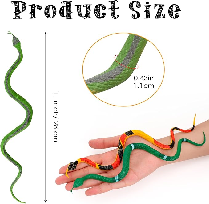 12 Pcs Realistic Rubber Snakes Colorful, Mini Plastic Snakes, Prank Snake Toys for Party, Tricking People, Kids Playing, Garden Props Decorations, 11in